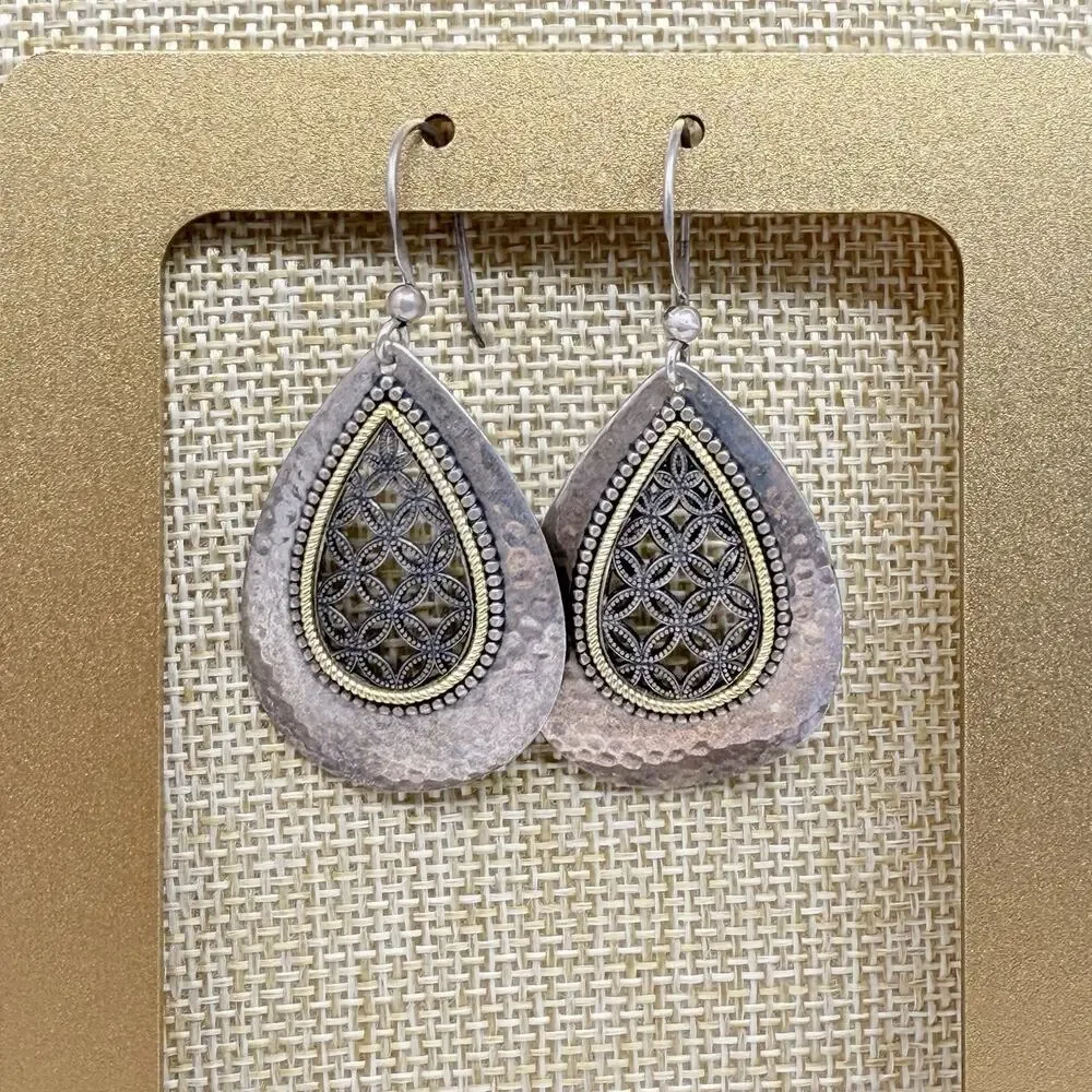 Arts Elegance AE 925 Sterling Silver Teardrop Cut Out Earrings 7.9 Grams